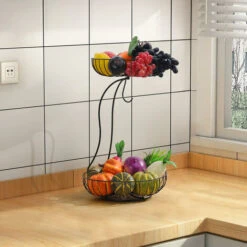 Livingandhome 2 Tier Fruit Basket Fruit Bowl With Banana Hanger