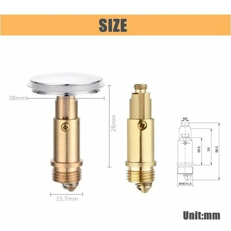 Universal Bathroom Plug, 38mm Basin Drain Plug, Pop Up Bathroom Sink Drain Stopper, Solid Brass Chrome Plated - Image 2