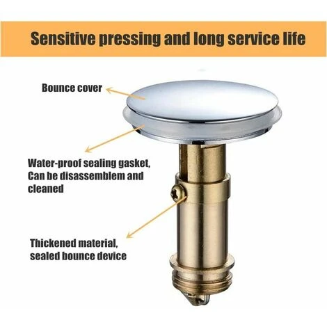 Universal Bathroom Plug, 38mm Basin Drain Plug, Pop Up Bathroom Sink Drain Stopper, Solid Brass Chrome Plated - Image 3