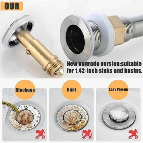 Universal Bathroom Plug, 38mm Basin Drain Plug, Pop Up Bathroom Sink Drain Stopper, Solid Brass Chrome Plated - Image 4