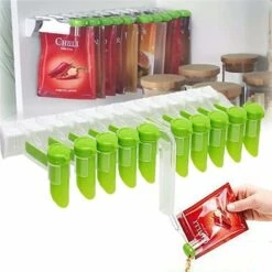 RHAFAYRE Wall Mounted Spice Bag Rack - No Punch Hook Hanging Design For Kitchen Seasoning Bag, Spice Storage Rack With Clip Closure And Dispenser