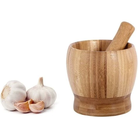 Natural Bamboo Mortar And Pestle, Manual Garlic Press, Ginger Crusher, Spice Grinder Set, Garlic Crusher, Spice Crusher, Chopper