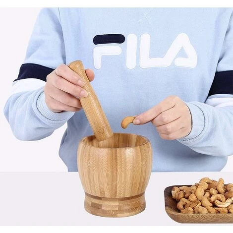 Natural Bamboo Mortar And Pestle, Manual Garlic Press, Ginger Crusher, Spice Grinder Set, Garlic Crusher, Spice Crusher, Chopper - Image 3