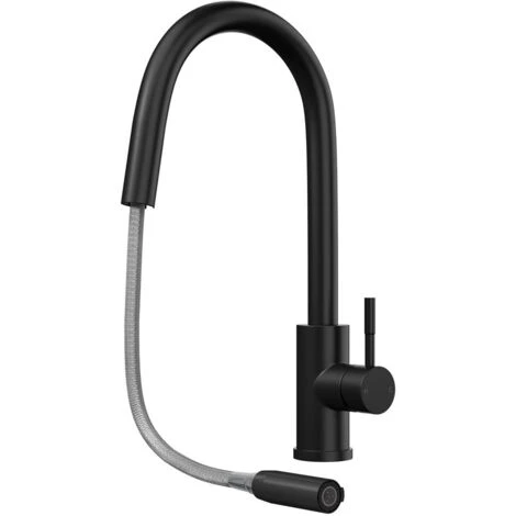 Liquida EPO11MB Single Lever Pull Out Mono Mixer Matt Black Kitchen Mixer Tap - Image 2