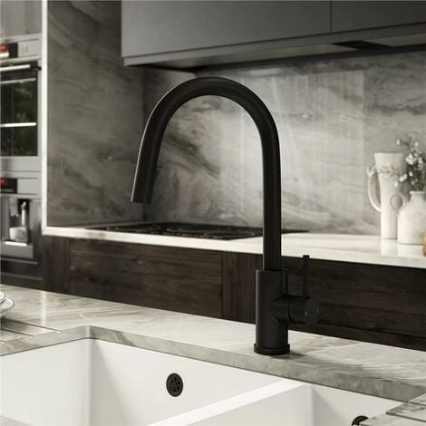 Liquida EPO11MB Single Lever Pull Out Mono Mixer Matt Black Kitchen Mixer Tap - Image 3