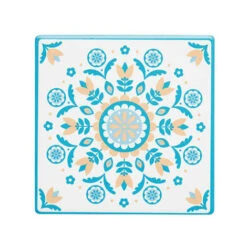 KitchenCraft Moroccan Inspired Green Floral Cork Back Ceramic Coaster