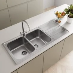 S�uber Prima Kitchen Sink 2.0 Double Bowl Stainless Steel Reversible Inset Waste