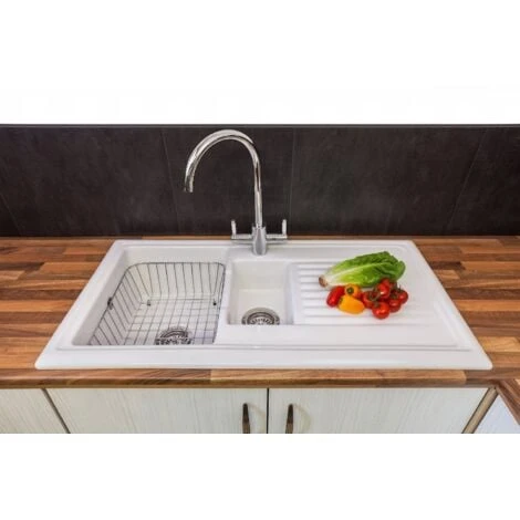 Reginox Ceramic 1.5 Bowl Kitchen Sink Reversible Waste - Image 2