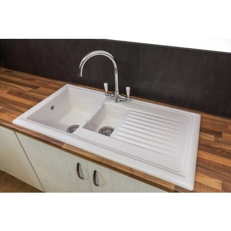 Reginox Ceramic 1.5 Bowl Kitchen Sink Reversible Waste - Image 3