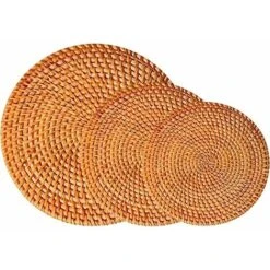 Weave Doilies Placemat Seagrass Water Hyacinths Round Braided Round Doilies Rattan Placemats For Home Table Rattan Coasters For Drinks(3 Pieces)