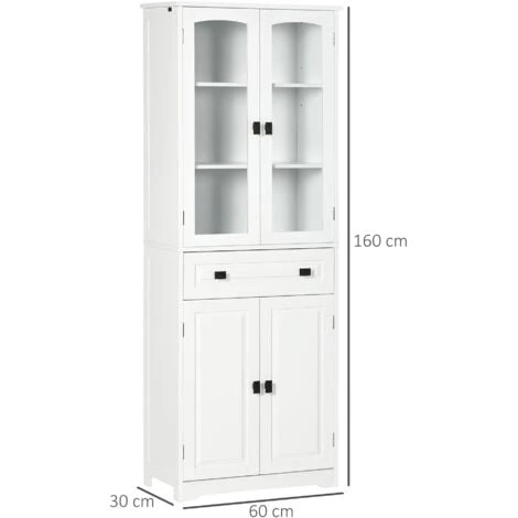 HOMCOM Kitchen Cupboard Storage Cabinet Adjustable Shelves, Glass Door, 160cm - Image 2