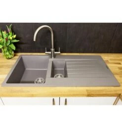 Reginox Harlem15 Kitchen Sink 1.5 Bowl Silver Grey Granite Reversible Waste
