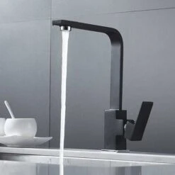 Kitchen Mixer Tap Square Kitchen Faucet With High Spout - Kitchen Sink Mixer Tap - Brass (black)