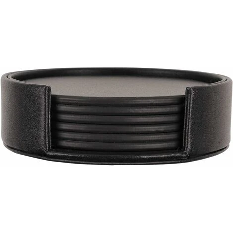 PU Leather Black Coasters Set Of 6 With Holder For Drinking Glass Family Coasters Set - Image 3