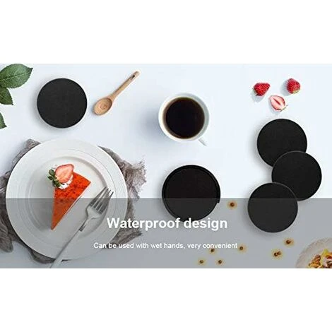 PU Leather Black Coasters Set Of 6 With Holder For Drinking Glass Family Coasters Set - Image 4