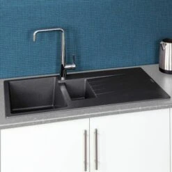 Reginox Harlem15 Kitchen Sink 1.5 Bowl Silver Black Granite Reversible Waste