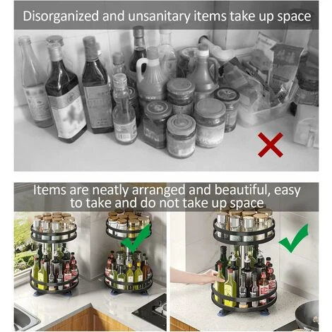 LITZEE Rotating Spice Rack 2 Tier Rotating Spice Rack Stainless Steel Rotating Spice Rack Kitchen Cabinet Cabinet Organizers 360° Adjustable Height -Round - Image 4