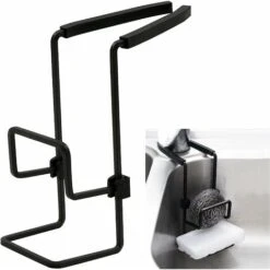 Kitchen Sponge Holder Hanging Organizer - Waterproof Metal Sink Holder No Drilling Required Sink Storage For Sponge Soap Brush Storage Drain Sponges Dish Towels, Black