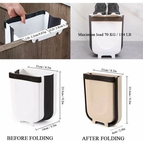 5 L Integrated Kitchen Bin To Suspend For Cupboard, Car, Kitchen Door, Bedroom, Drawer, Dormitory, Automatic Bin (5L, Brown) - Image 2