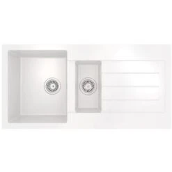 Liquida ELL15WH 1.5 Bowl Reversible Inset White Kitchen Sink & Basket Waste