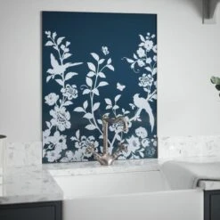Laura Ashley Oriental Garden Midnight Seaspray Special Edition Glass Kitchen Splashback 600 X 750mm