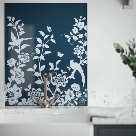 Laura Ashley Oriental Garden Midnight Seaspray Special Edition Glass Kitchen Splashback 900 X 750mm - Image 2
