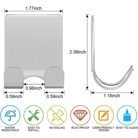 Shower Razor Holder (2 Pack), Stainless Steel Self Adhesive Razor Hooks - Image 2