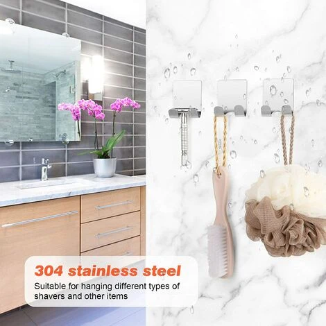 Shower Razor Holder (2 Pack), Stainless Steel Self Adhesive Razor Hooks - Image 3
