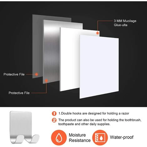 Shower Razor Holder (2 Pack), Stainless Steel Self Adhesive Razor Hooks - Image 4