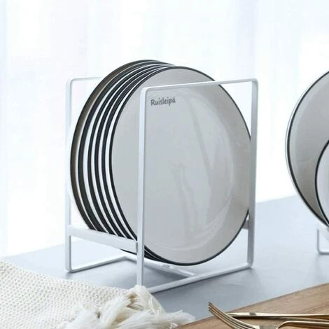 Plate Rack Organizer,2 Piece 1214cm Plate Holders Vertical Metal Dish Storage Organizer Dying Rack For Kitchen Counter Cabinet Cupboard Camper (White)