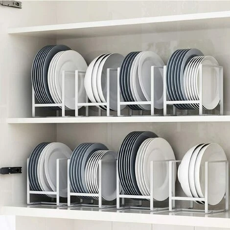 Plate Rack Organizer,2 Piece 1214cm Plate Holders Vertical Metal Dish Storage Organizer Dying Rack For Kitchen Counter Cabinet Cupboard Camper (White) - Image 2