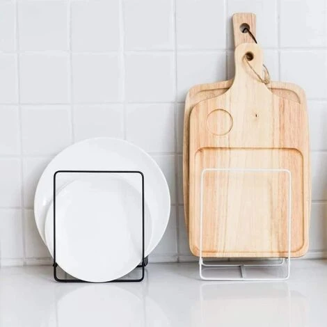 Plate Rack Organizer,2 Piece 1214cm Plate Holders Vertical Metal Dish Storage Organizer Dying Rack For Kitchen Counter Cabinet Cupboard Camper (White) - Image 4