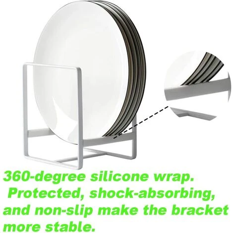 Plate Rack Organizer,2 Piece 1214cm Plate Holders Vertical Metal Dish Storage Organizer Dying Rack For Kitchen Counter Cabinet Cupboard Camper (White) - Image 5