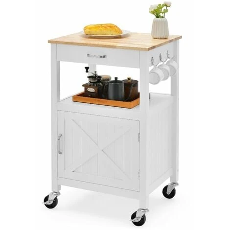 Kitchen Trolley Cart Rolling Island Cart Serving Cart W/ Storage Shelf & Drawer - Image 2