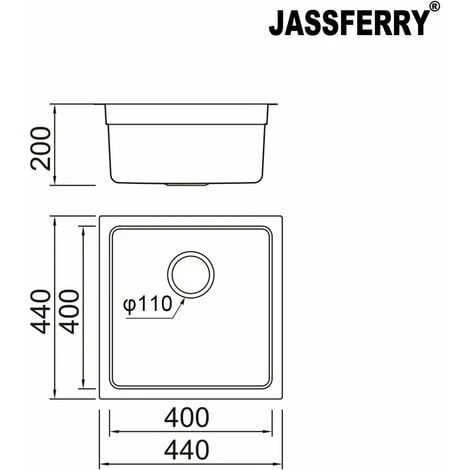 JASSFERRY Undermount Kitchen Sink Single Deep Bowl With Stainless Steel Dish Drainer Rack With Strainer Waste, 440 X 440 Mm - Image 2