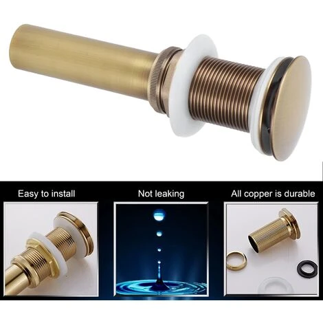 Popup Drain Stopper, Brass Bathroom Sink Drain Stopper, Antique Color Vanity Sink Drain Without Overflow(WITHOUT HOLE) - Image 4