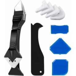 FlkwoH 3 In 1 Silicone Caulking Nozzle (Stainless Steel), Scraper, Caulk Finishing Tool, Reusable, 5 Silicone Tips, Great Tool For Kitchen Bathroom Sink Joints