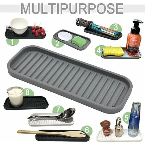 Silicone Sponge Holder - Kitchen Countertop Dish Soap Holder Set Of 2, Waterproof Sponge Soap Tray For Kitchen Sink, Bathroom, Dispenser Scrubbers Makeup Gray - Image 2