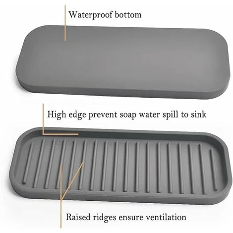 Silicone Sponge Holder - Kitchen Countertop Dish Soap Holder Set Of 2, Waterproof Sponge Soap Tray For Kitchen Sink, Bathroom, Dispenser Scrubbers Makeup Gray - Image 3