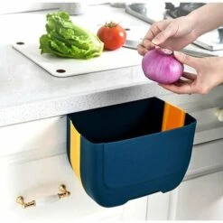 Hanging Mini Collapsible Trash Can, Under Sink Collapsible Trash Can, Wall-Mounted Folding (3L) (Blue Yellow)