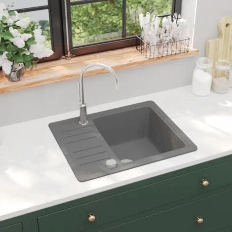 Granite Kitchen Sink Single Basin Grey VidaXL - Image 2