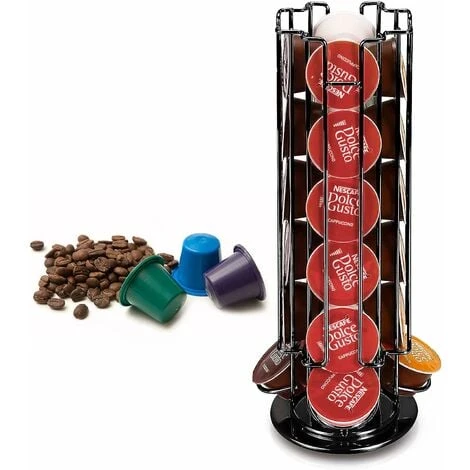 Coffee Capsule Holder, 360 Degree Rotating Coffee Capsule Holder, Rotating Coffee Capsule Dispenser For 24 Capsules, Storage And Organization - 330 X 130MM - Black