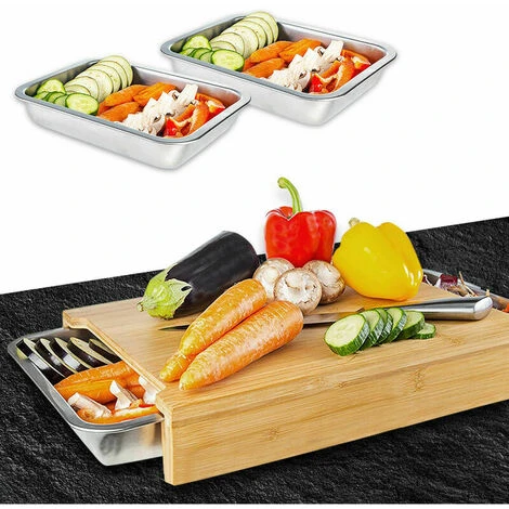 Cutting Board, Solid Bamboo Cutting Board With Drip Trays 41 X 30 X 5 Cm, Ideal Kitchen Helper Gadget Set For The Kitchen Bamboo Kitchen Board With 2 Stainless Steel Bamboo Bowls