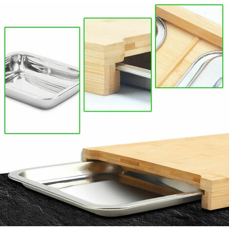 Cutting Board, Solid Bamboo Cutting Board With Drip Trays 41 X 30 X 5 Cm, Ideal Kitchen Helper Gadget Set For The Kitchen Bamboo Kitchen Board With 2 Stainless Steel Bamboo Bowls - Image 4