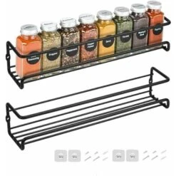 Wall Mounted Kitchen Spice Rack, 2PCS 2 Tier Stainless Steel Spice Storage Rack Kitchen Wall Shelf With Adhesive And Screws, Perfect For Kitchen