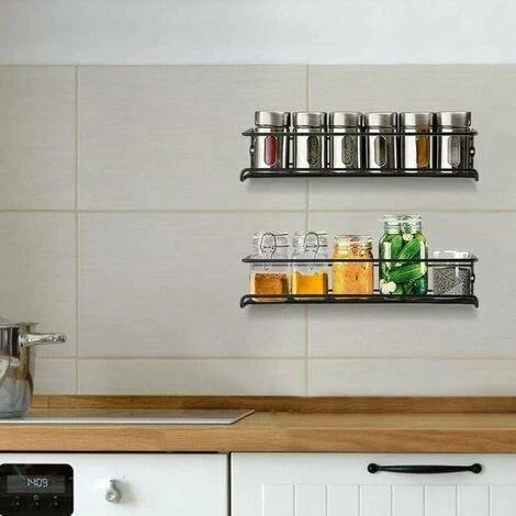 Wall Mounted Kitchen Spice Rack, 2PCS 2 Tier Stainless Steel Spice Storage Rack Kitchen Wall Shelf With Adhesive And Screws, Perfect For Kitchen - Image 2