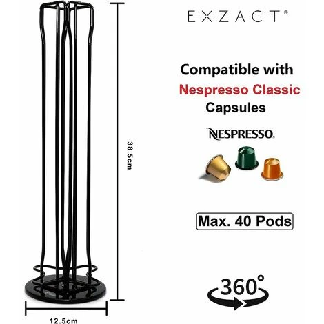 Coffee Capsule Holder Compatible With Nespresso (40 X Capsules) - Holders For Nespresso Classic Coffee Capsules - Rotating Holder (Black) - Image 2