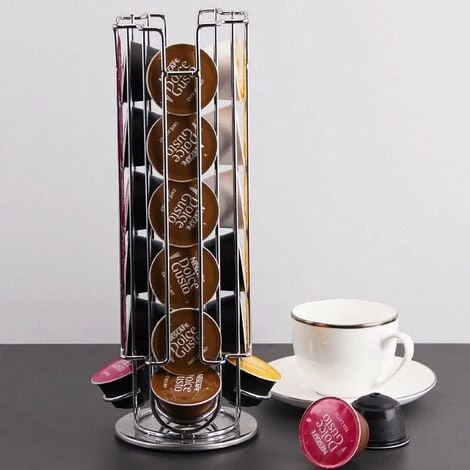 Dolce Gusto Coffee Capsule Holder, Rotating Dispenser Capsule Holder For 24 Capsules, Dolce Gusto Storage Racks, 360 Degree Rotating Capsule Range, Chrome, Elegant And Sturdy