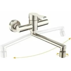 Wall-mounted Kitchen Mixer 2 Water Jets Kitchen Faucet Taps 360° Rotatable Faucet Wall Mounting