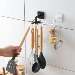 Kitchen Utensil Holder, BAIEUEJO Kitchen Utensil Holder With Hooks, No Drilling Storage Organizer Rack, For Kitchen/Bathroom/Wardrobe